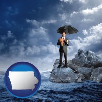ia map icon and a business insurance concept photo