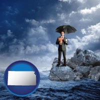 ks map icon and a business insurance concept photo