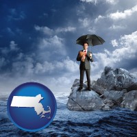 massachusetts map icon and a business insurance concept photo
