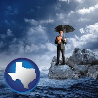 tx map icon and a business insurance concept photo