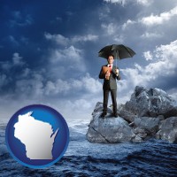 wi map icon and a business insurance concept photo